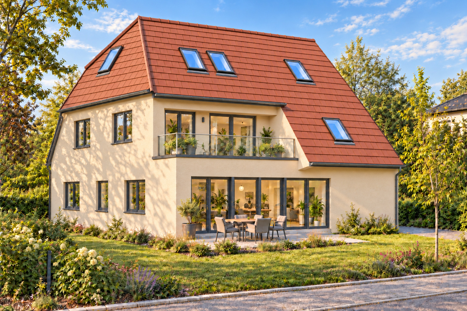 Das Zweifamilienhaus mit Dachterrasse der Maisonettewohnung